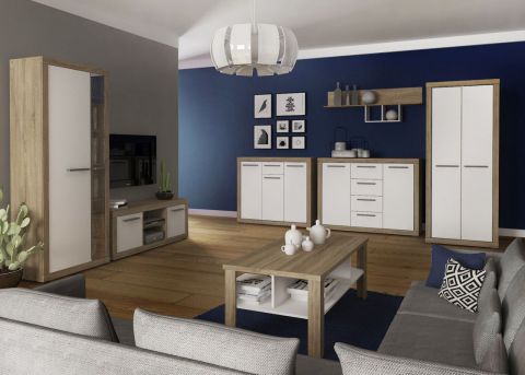 Wohnzimmer Komplett - Set A Madryn, 7-teilig, Farbe: Eiche Sonoma / Weiß