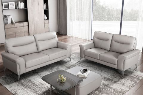 Echtleder Premium Couch Milano, Set (2- und 3-Sitz Sofa), Farbe: Grigio-hellgrau