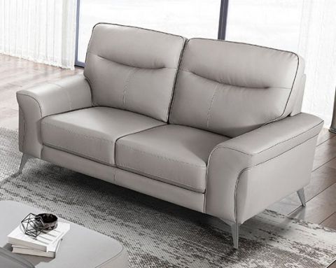 Echtleder Premium Couch Milano, 2-Sitz Sofa, Farbe: Grigio-hellgrau