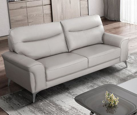 Echtleder Premium Couch Milano, 3-Sitz Sofa, Farbe: Grigio-hellgrau