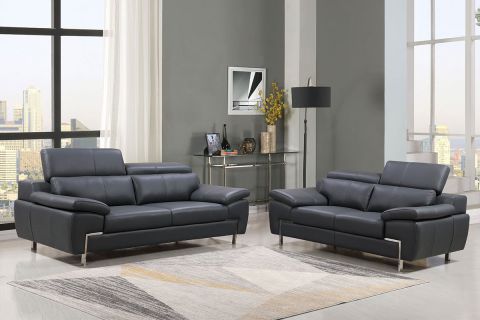 Echtleder Premium Couch Monza, Set (2- und 3-Sitz Sofa), Farbe: Dunkelgrau
