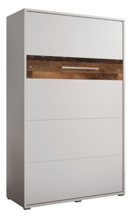 Schrankbett Namsan 02 vertikal, Farbe: Weiß matt / Braun Old Style - Liegefläche: 120 x 200 cm (B x L)