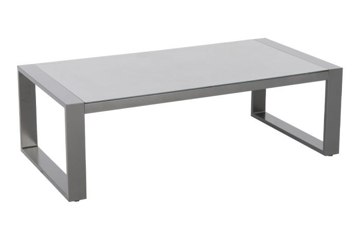 Beistelltisch mit Glasplatte Toledo aus Aluminium - Farbe: graualuminium, Länge: 1280 mm, Breite: 650 mm, Höhe: 410 mm