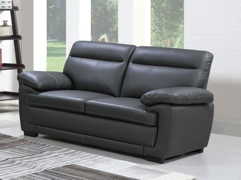 Echtleder Premium Couch Parma,  2-Sitz Sofa, Farbe: Hellgrau