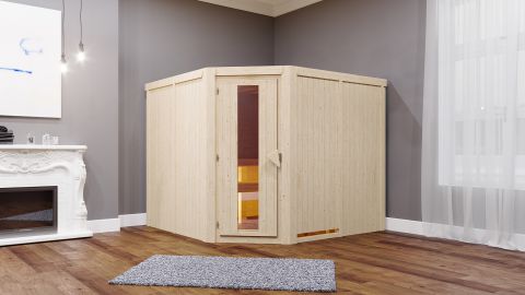 Sauna Anna 01, 68 mm Wandstärke - 231 x 196 x 198 cm (B x T x H) - Ausführung:inkl. Bio-Ofen mit externer Steuerung