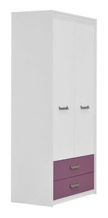 Kinderzimmer - Drehtürenschrank / Kleiderschrank Koa 02, Farbe: Weiß / Violett - Abmessungen: 203 x 96 x 52 cm (H x B x T)
