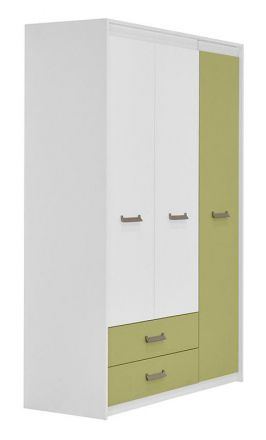 Kinderzimmer - Drehtürenschrank / Kleiderschrank Koa 03, Farbe: Weiß / Grün - Abmessungen: 203 x 142 x 52 cm (H x B x T)