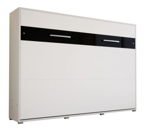 Schrankbett Namsan 03 horizontal, Farbe: Weiß matt / Schwarz glänzend - Liegefläche: 140 x 200 cm (B x L)