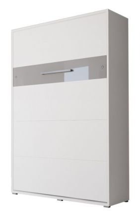 Schrankbett Namsan 03 vertikal, Farbe: Weiß matt / Grau glänzend - Liegefläche: 140 x 200 cm (B x L)