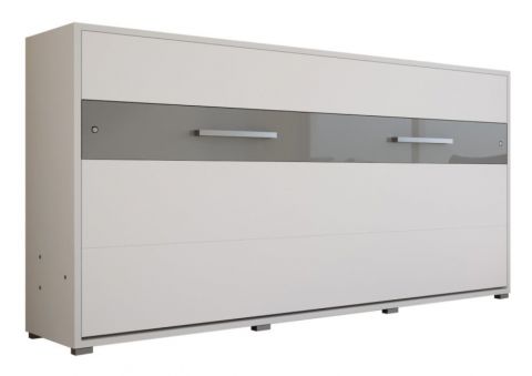 Schrankbett Namsan 01 horizontal, Farbe: Weiß matt / Grau glänzend - Liegefläche: 90 x 200 cm (B x L)