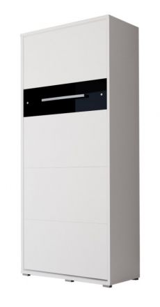 Schrankbett Namsan 01 vertikal, Farbe: Weiß matt / Schwarz glänzend - Liegefläche: 90 x 200 cm (B x L)