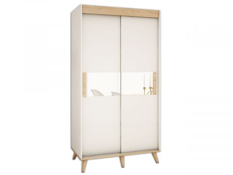 Schiebetürenschrank / Kleiderschrank Perdito 01A mit Spiegel, Farbe: Weiß matt / Buche - Abmessungen: 208 x 100,5 x 62 cm ( H x B x T)
