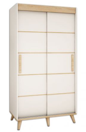 Schiebetürenschrank / Kleiderschrank Perdito 01F, Farbe: Weiß matt / Buche - Abmessungen: 208 x 100,5 x 62 cm ( H x B x T)
