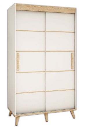 Schiebetürenschrank / Kleiderschrank Perdito 03F, Farbe: Weiß matt / Buche - Abmessungen: 208 x 150,5 x 62 cm ( H x B x T)
