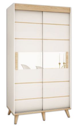 Schiebetürenschrank / Kleiderschrank Perdito 01H mit Spiegel, Farbe: Weiß matt / Buche - Abmessungen: 208 x 100,5 x 62 cm ( H x B x T)