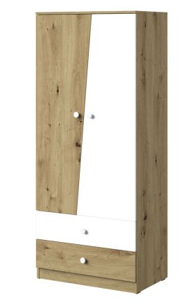 Drehtürenschrank / Kleiderschrank Sirte 01, Farbe: Eiche / Weiß matt -  Abmessungen: 190 x 80 x 50 cm (H x B x T)