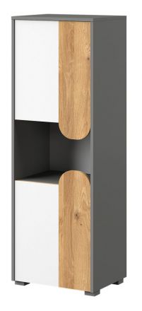 Jugendzimmer - Schrank Klemens 04, Farbe: Grau / Weiß / Eiche - Abmessungen: 144 x 50 x 38 cm (H x B x T)