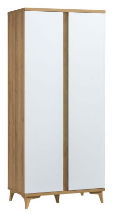 Drehtürenschrank / Kleiderschrank Chromis 01, Farbe: Eiche / Weiß Glanz - Abmessungen: 192 x 85 x 52 cm (H x B x T)