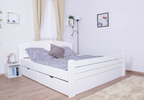 Doppelbett "Easy Premium Line" K7 inkl. 2 Schubladen und 1 Abdeckblende, 180 x 200 cm Buche Vollholz massiv weiß lackiert
