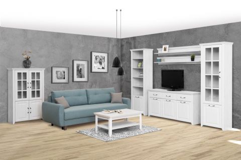 Wohnzimmer Komplett - Set C Bibaor, 7-teilig, Farbe: Eiche Weiß
