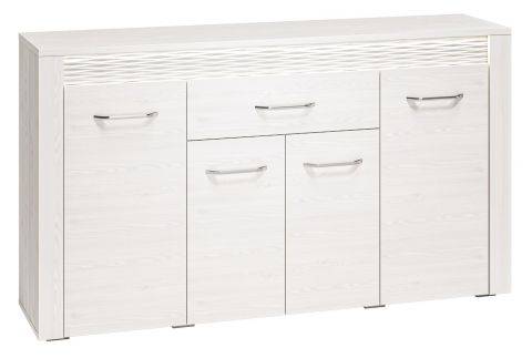 Kommode Ullerslev 08, Farbe: Kiefer weiß - Abmessungen: 94 x 165 x 40 cm (H x B x T), mit 4 Türen, 1 Schublade und 6 Fächern