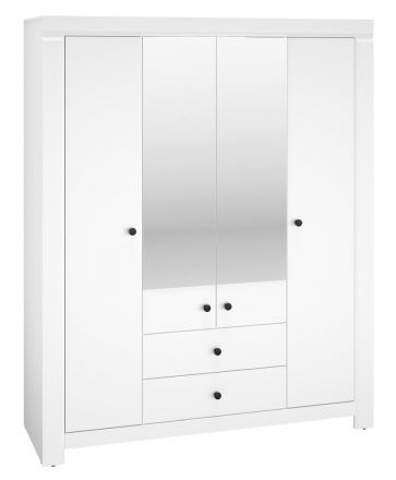 Drehtürenschrank / Kleiderschrank Orivesi 02, Farbe: Weiß - Abmessungen: 201 x 163 x 57 cm (H x B x T), mit 4 Türen, 2 Schubladen und 6 Fächern