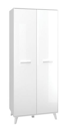Drehtürenschrank / Kleiderschrank Kaskinen 01, Farbe: Weiß / Weiß Glanz - Abmessungen: 198 x 80 x 51 cm (H x B x T), mit 2 Türen und 2 Fächern
