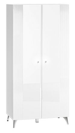 Drehtürenschrank / Kleiderschrank Parainen 01, Farbe: Weiß / Weiß Glanz - Abmessungen: 190 x 91 x 51 cm (H x B x T), mit 2 Türen und 5 Fächern