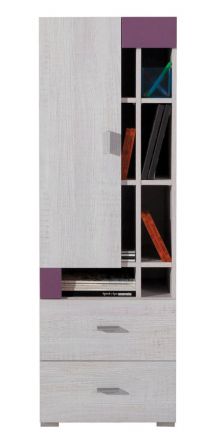 Jugendzimmer - Highboard "Emilian" 09, Kiefer gebleicht / Lila - Abmessungen: 135 x 45 x 40 cm (H x B x T)