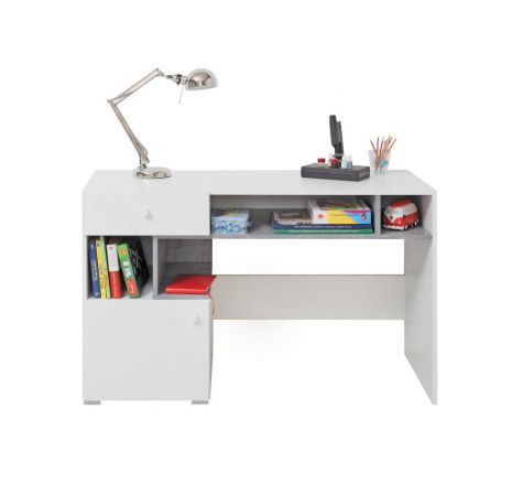Jugendzimmer - Schreibtisch Lede 10, Farbe: Grau / Weiß - Abmessungen: 76 x 125 x 55 cm (H x B x T)
