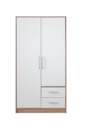 Drehtürenschrank / Kleiderschrank Hannut 08, Farbe: Weiß / Eiche - Abmessungen: 190 x 100 x 56 cm (H x B x T)