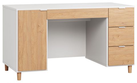 Schreibtisch Arbolita 28, Farbe: Weiß / Eiche - Abmessungen: 78 x 140 x 67 cm (H x B x T)