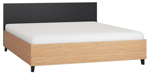 Doppelbett Leoncho 18 inkl. Lattenrost, Farbe: Eiche / Schwarz - Liegefläche: 180 x 200 cm (B x L)