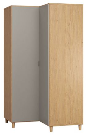 Drehtürenschrank / Eckkleiderschrank Nanez 14, Farbe: Eiche / Grau - Abmessungen: 195 x 102 x 104 cm (H x B x T)