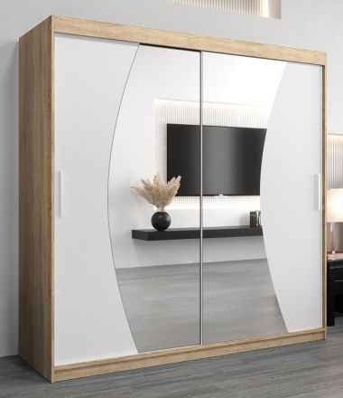 Schiebetürenschrank / Kleiderschrank Combin 05 mit Spiegel, Farbe: Eiche Sonoma / Weiß matt - Abmessungen: 200 x 200 x 62 cm (H x B x T)