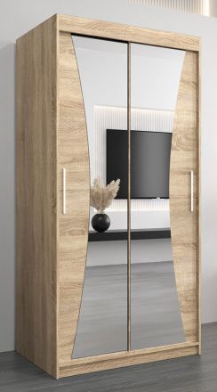 Schiebetürenschrank / Kleiderschrank Serbota 01 mit Spiegel, Farbe: Eiche Sonoma - Abmessungen: 200 x 100 x 62 cm ( H x B x T )
