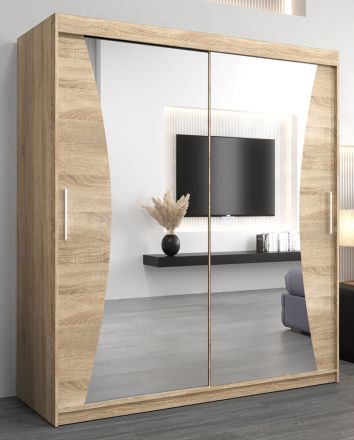 Schiebetürenschrank / Kleiderschrank Serbota 04 mit Spiegel, Farbe: Eiche Sonoma - Abmessungen: 200 x 180 x 62 cm ( H x B x T )