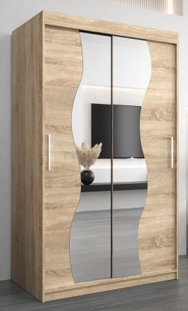 Schiebetürenschrank / Kleiderschrank Robinyera 02 mit Spiegel, Farbe: Eiche Sonoma - Abmessungen: 200 x 120 x 62 cm ( H x B x T)