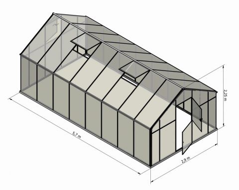 Gewächshaus Chicoree XL16, HKP 6 mm, Grundfläche: 16,5 m² - Abmessungen: 570 x 290 cm (L x B)