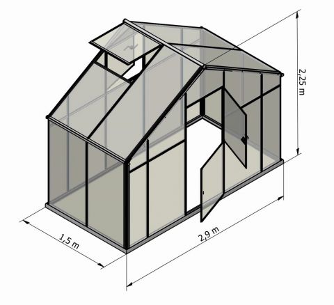 Gewächshaus Chicoree XL4, HKP 6 mm, Grundfläche: 4,40 m² - Abmessungen: 150 x 290 cm (L x B)