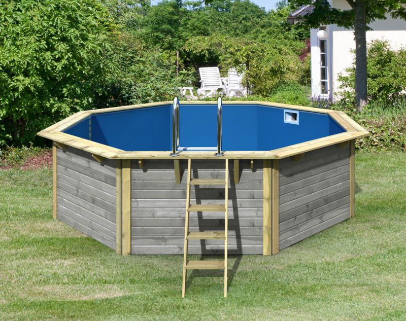 Pool Modell 2 X SET aus Holz, Farbe: Wassergrau Lasiert, Ø 508 cm, inkl. Leitern