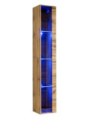 Hängevitrine mit vier Fächern Fardalen 16, Farbe: Eiche Wotan - Abmessungen: 180 x 30 x 30 cm (H x B x T), mit LED-Beleuchtung