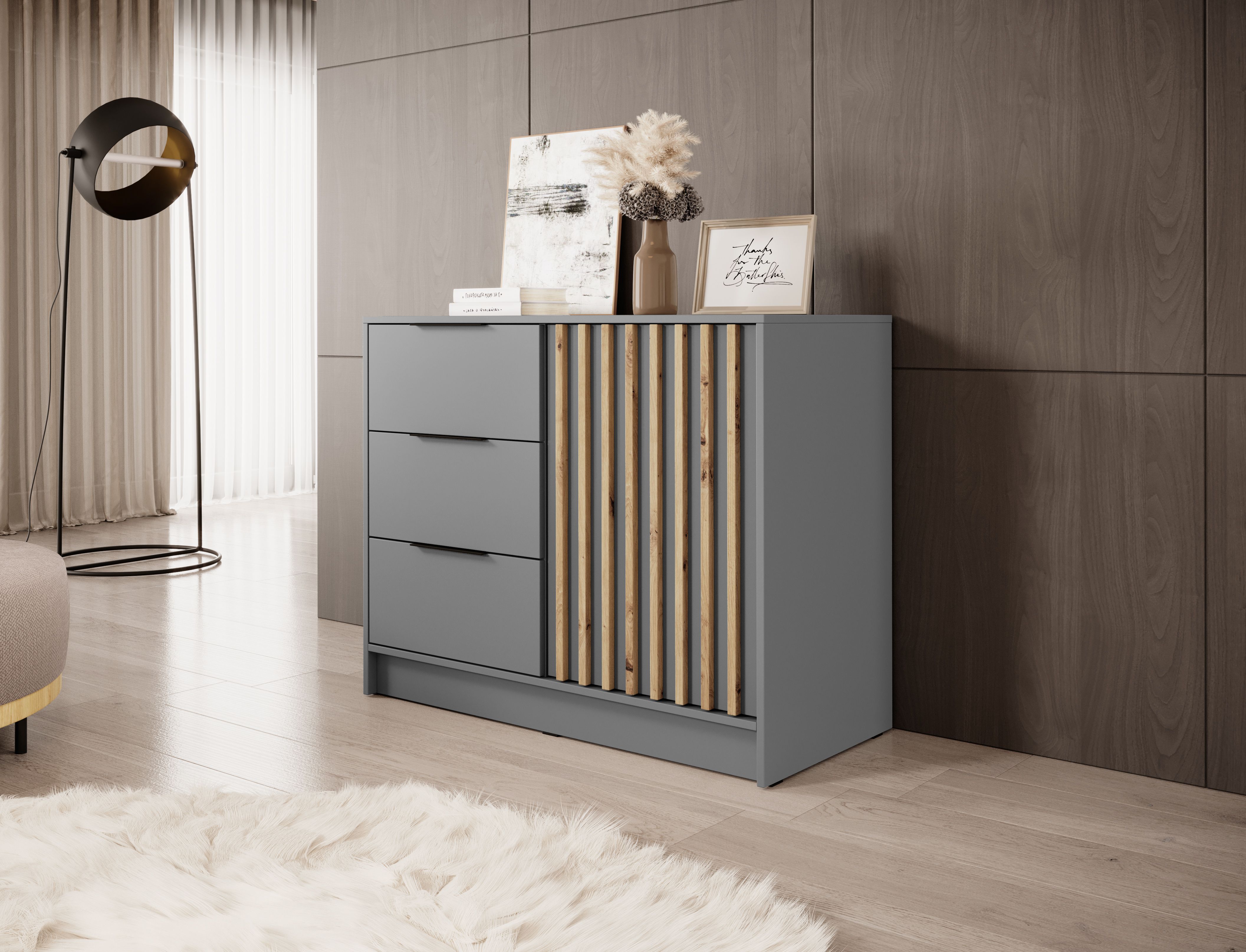 Kommode mit drei Schubladen Leeds 26, Farbe: Grau