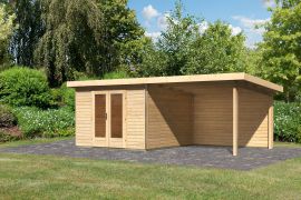 Gartenhaus SET naturbelassen mit Anbaudach 3,30 m, Rückwand, Grundfläche: 9,3m²