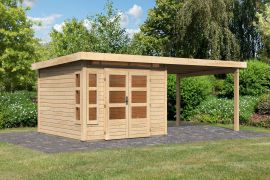 Gartenhaus SET naturbelassen mit Anbaudach 3,2 m, Grundfläche: 7m²