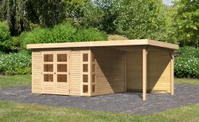 Gartenhaus SET naturbelassen mit Anbaudach 2,4 m Breite, Rückwand, Grundfläche: 9m²