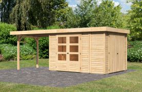 Gartenhaus SET naturbelassen mit Anbauschrank, Schleppdach 280 cm, Grundfläche: 7,75m²