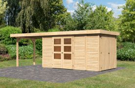 Gartenhaus SET naturbelassen mit Anbauschrank, Anbaudach 2,8 m Breite, Grundfläche: 7,94m²