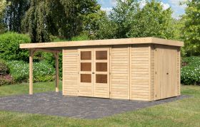 Gartenhaus SET naturbelassen mit Anbauschrank, Schleppdach 240 cm, Grundfläche: 9,03m²