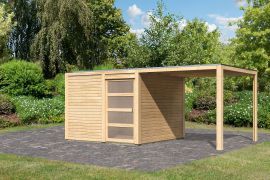 Gartenhaus SET naturbelassen mit Anbaudach, Grundfläche: 7,6m²
